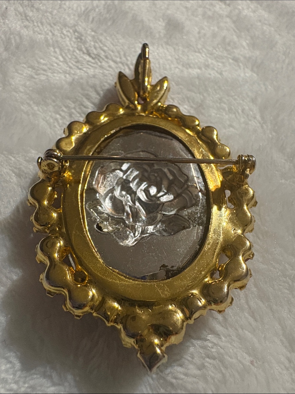 VINTAGE JULIANA RHINESTONE ROSE AZALEA INTAGLIO REVERSE CARVED PIN BROOCH 60/70s - Picture 4 of 7